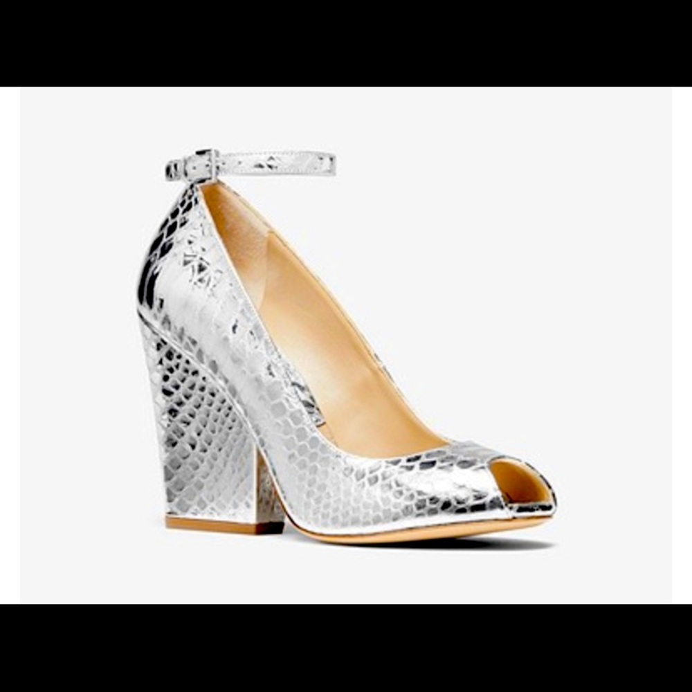 Julianne python-embossed peep toe pumps. New with original box and dusters.